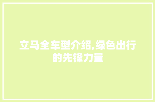 立马全车型介绍,绿色出行的先锋力量