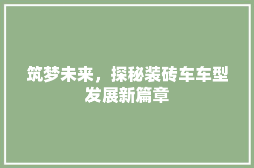 筑梦未来，探秘装砖车车型发展新篇章