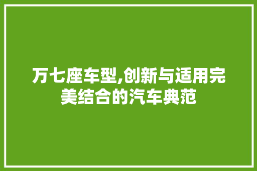 万七座车型,创新与适用完美结合的汽车典范
