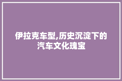 伊拉克车型,历史沉淀下的汽车文化瑰宝