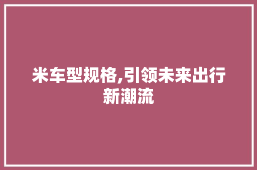 米车型规格,引领未来出行新潮流