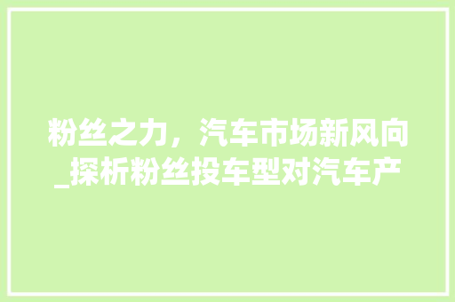 粉丝之力，汽车市场新风向_探析粉丝投车型对汽车产业的影响