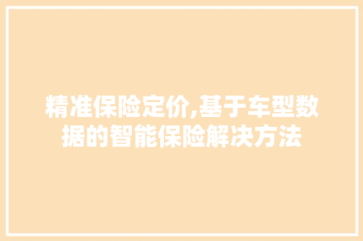 精准保险定价,基于车型数据的智能保险解决方法