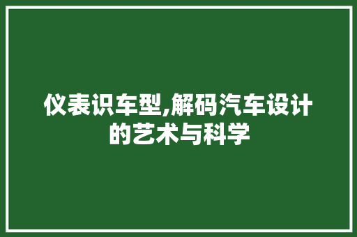 仪表识车型,解码汽车设计的艺术与科学