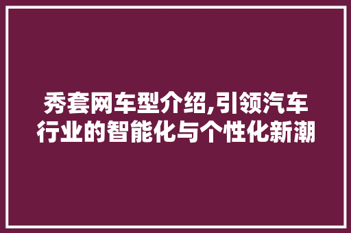 秀套网车型介绍,引领汽车行业的智能化与个性化新潮流
