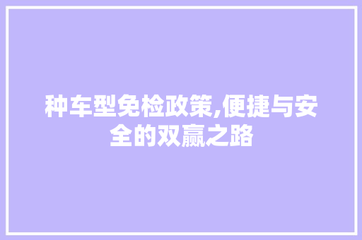 种车型免检政策,便捷与安全的双赢之路