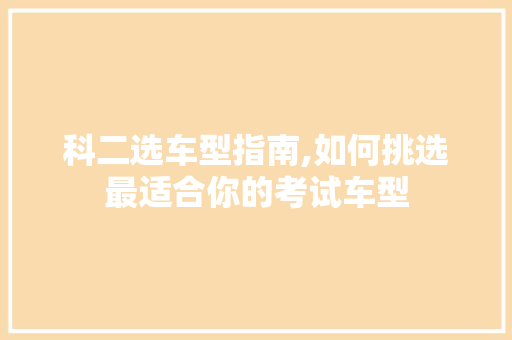 科二选车型指南,如何挑选最适合你的考试车型
