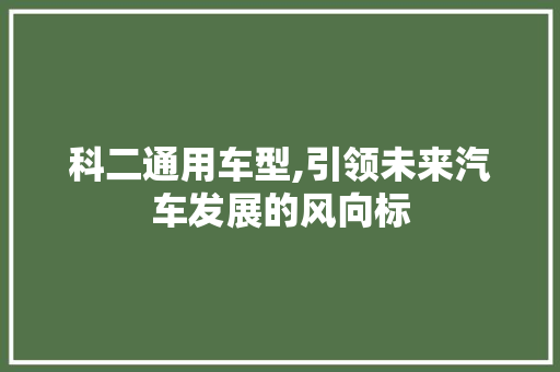 科二通用车型,引领未来汽车发展的风向标