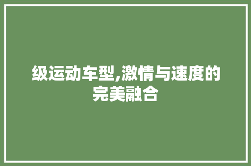级运动车型,激情与速度的完美融合