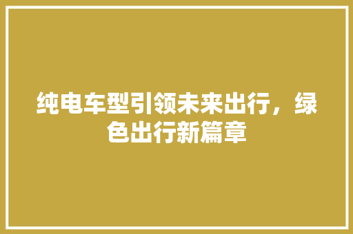 纯电车型引领未来出行，绿色出行新篇章