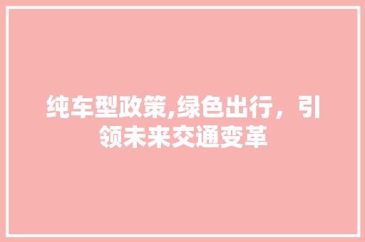 纯车型政策,绿色出行，引领未来交通变革 发动机配件