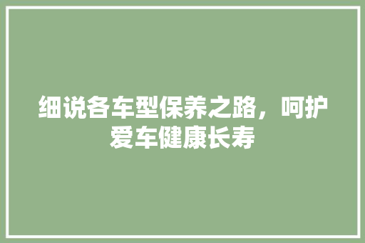细说各车型保养之路，呵护爱车健康长寿