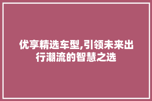 优享精选车型,引领未来出行潮流的智慧之选