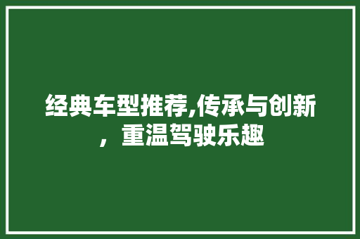 经典车型推荐,传承与创新，重温驾驶乐趣