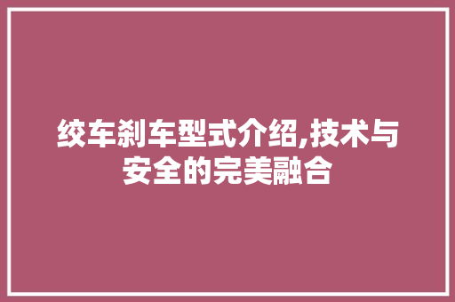 绞车刹车型式介绍,技术与安全的完美融合