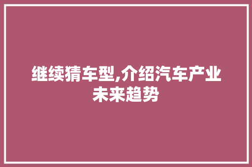 继续猜车型,介绍汽车产业未来趋势
