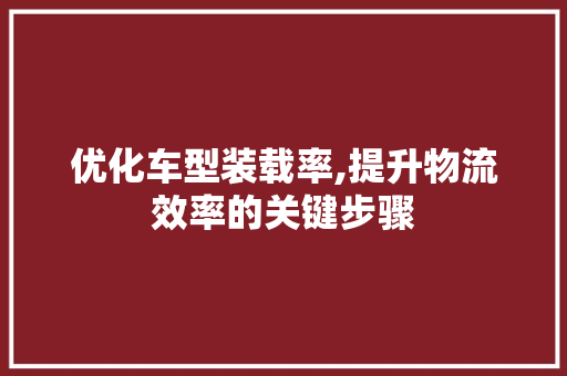 优化车型装载率,提升物流效率的关键步骤