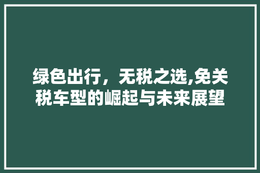 绿色出行，无税之选,免关税车型的崛起与未来展望