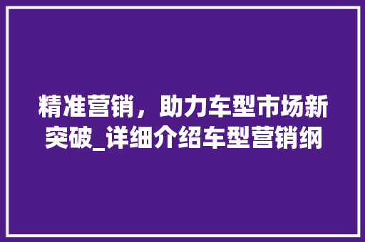 精准营销，助力车型市场新突破_详细介绍车型营销纲要