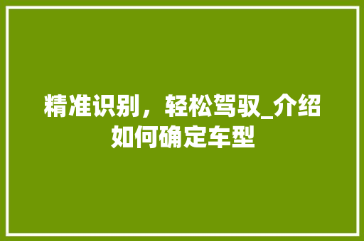 精准识别，轻松驾驭_介绍如何确定车型