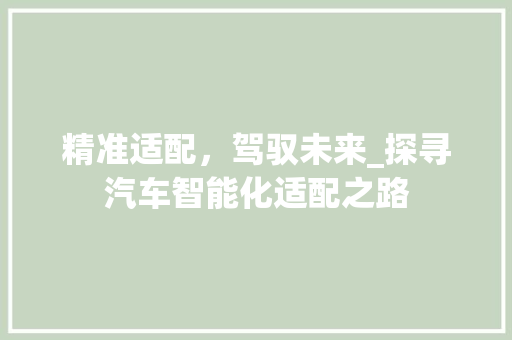 精准适配，驾驭未来_探寻汽车智能化适配之路