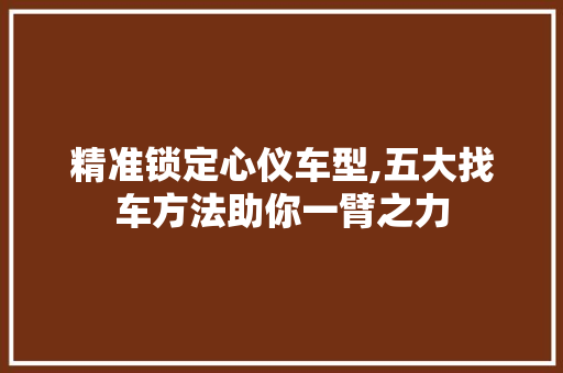 精准锁定心仪车型,五大找车方法助你一臂之力