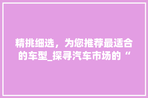 精挑细选，为您推荐最适合的车型_探寻汽车市场的“最佳拍档”