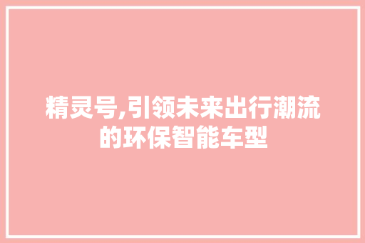 精灵号,引领未来出行潮流的环保智能车型