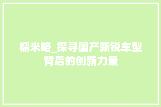 糯米咯_探寻国产新锐车型背后的创新力量