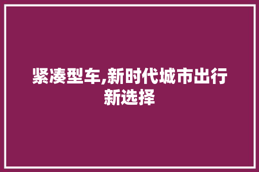 紧凑型车,新时代城市出行新选择