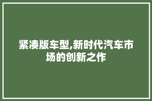 紧凑版车型,新时代汽车市场的创新之作 汽车配件