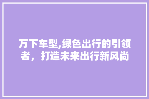 万下车型,绿色出行的引领者，打造未来出行新风尚