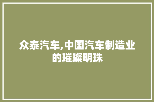 众泰汽车,中国汽车制造业的璀璨明珠
