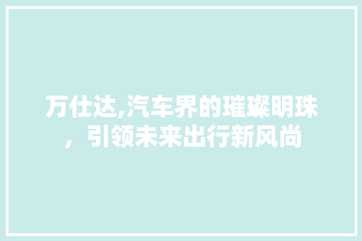 万仕达,汽车界的璀璨明珠，引领未来出行新风尚