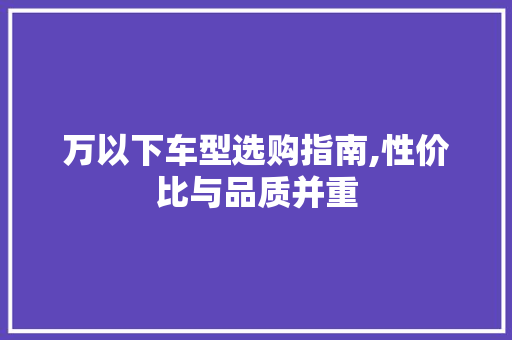 万以下车型选购指南,性价比与品质并重