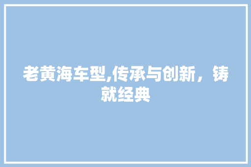 老黄海车型,传承与创新，铸就经典