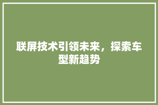 联屏技术引领未来，探索车型新趋势