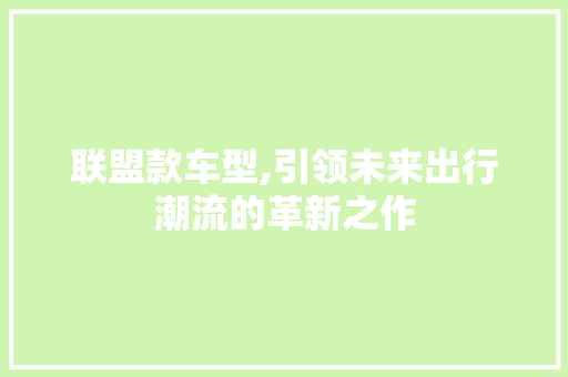 联盟款车型,引领未来出行潮流的革新之作