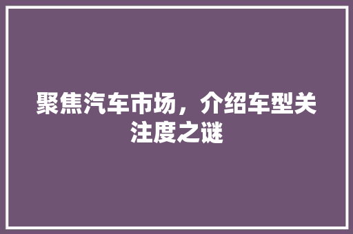 聚焦汽车市场，介绍车型关注度之谜