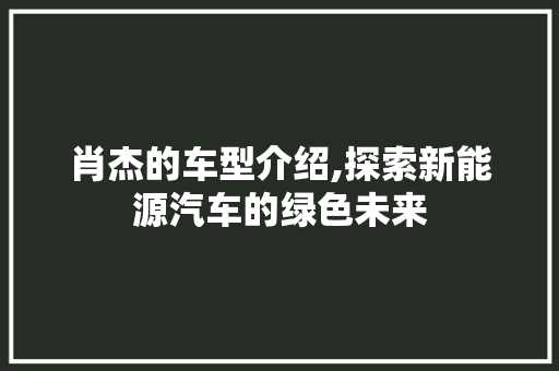 肖杰的车型介绍,探索新能源汽车的绿色未来