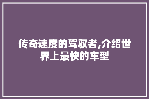 传奇速度的驾驭者,介绍世界上最快的车型