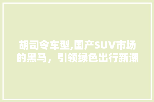 胡司令车型,国产SUV市场的黑马，引领绿色出行新潮流 新能源汽车
