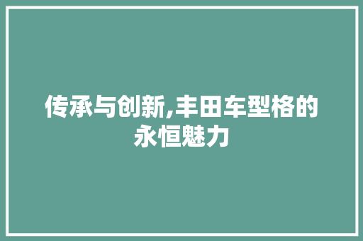传承与创新,丰田车型格的永恒魅力