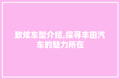 致炫车型介绍,探寻丰田汽车的魅力所在