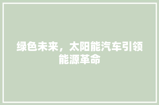 绿色未来，太阳能汽车引领能源革命