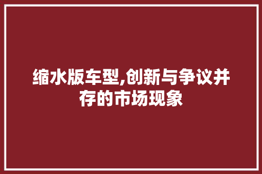 缩水版车型,创新与争议并存的市场现象
