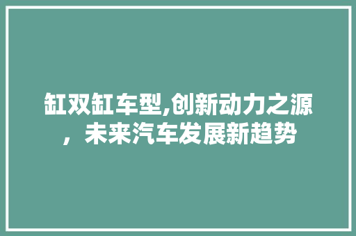 缸双缸车型,创新动力之源，未来汽车发展新趋势