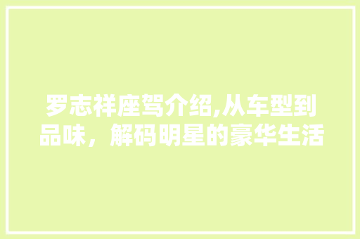 罗志祥座驾介绍,从车型到品味，解码明星的豪华生活