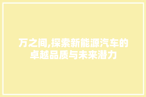万之间,探索新能源汽车的卓越品质与未来潜力