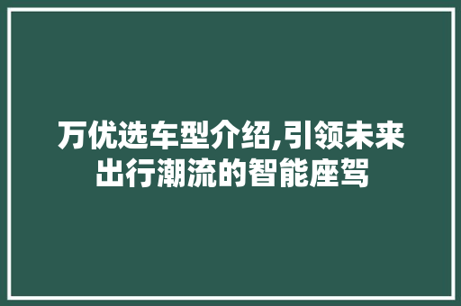 万优选车型介绍,引领未来出行潮流的智能座驾